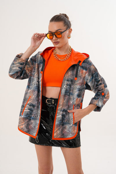 The Nyxara Reversible Hooded Orange Leather Women Jacket