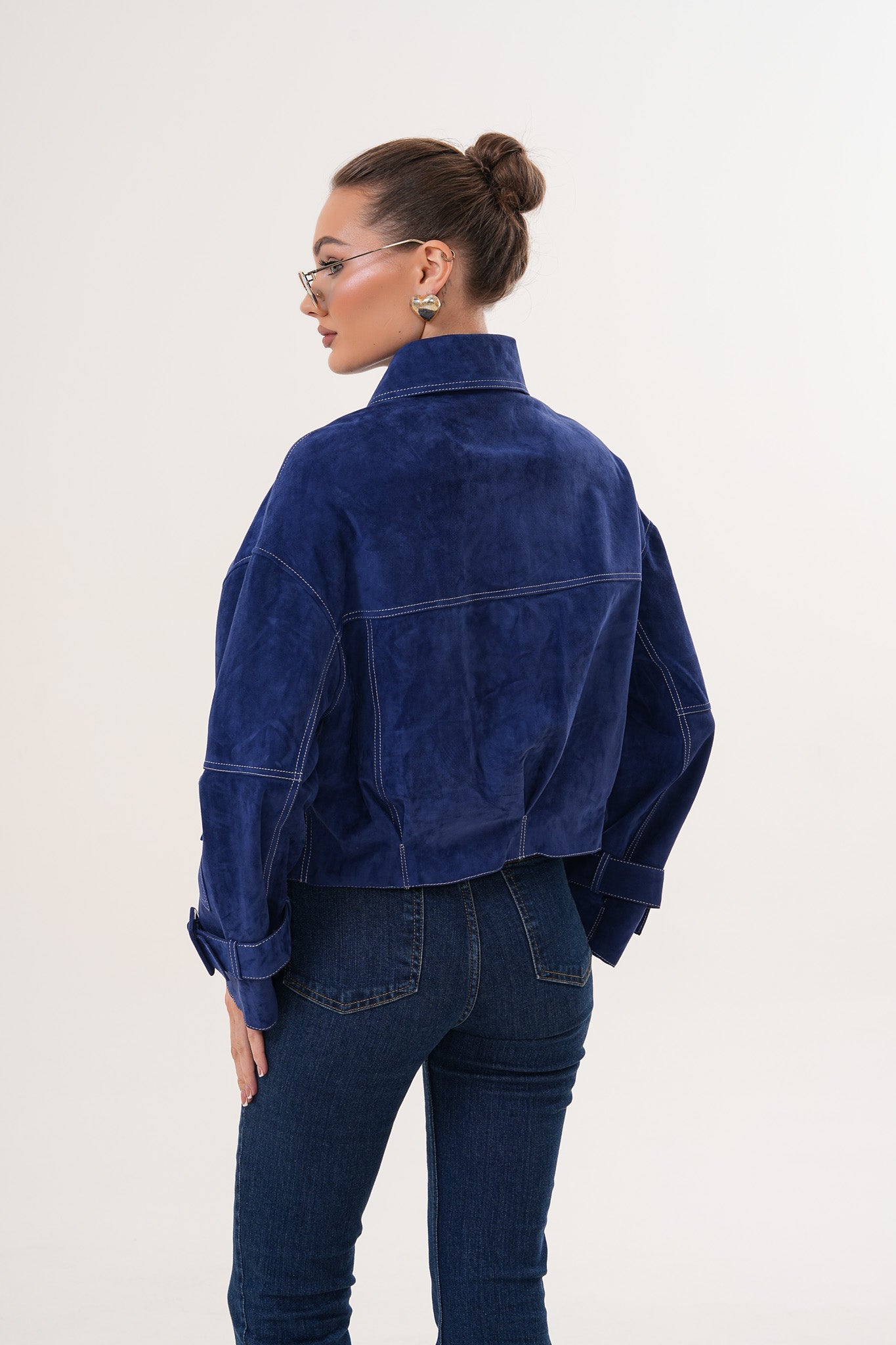 The Velmira Reversible Navy Blue Suede Leather Women Jacket