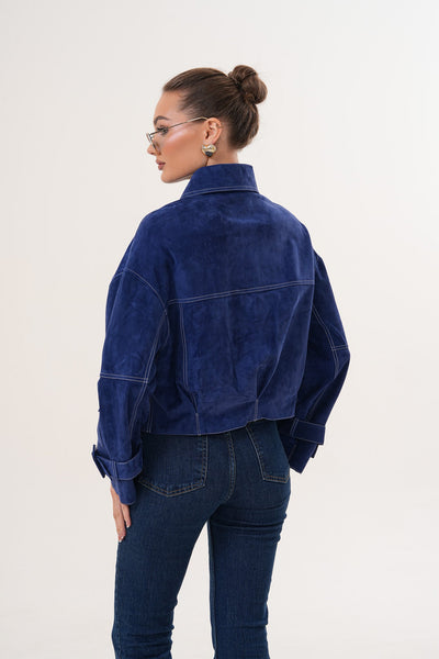 The Velmira Reversible Navy Blue Suede Leather Women Jacket