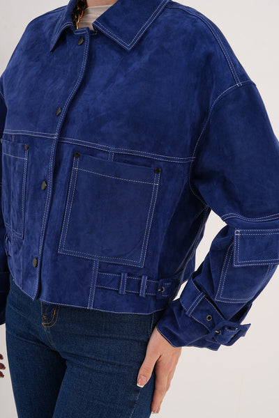 The Velmira Reversible Navy Blue Suede Leather Women Jacket