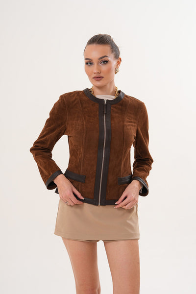 The Nyvessa Reversible Brown Suede & Dark Brown Leather Women Jacket