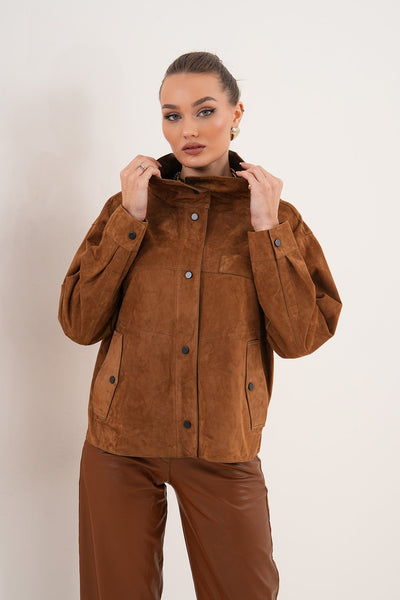 The Ravessa Reversible Brown Suede & Leather Women Jacket