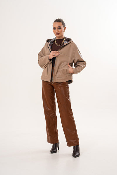 The Calyra Reversible Leather Women Jacket – Taupe