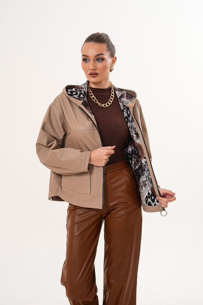 The Calyra Reversible Leather Women Jacket – Taupe