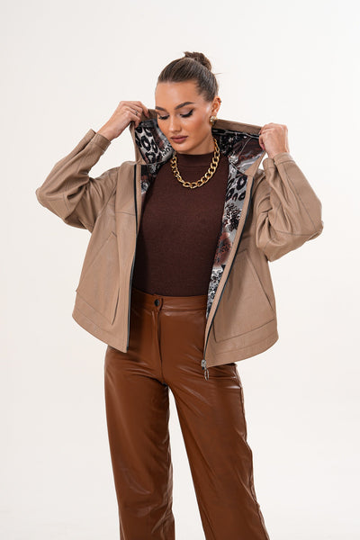 The Calyra Reversible Leather Women Jacket – Taupe
