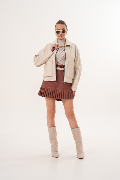The Elvoria Reversible Beige Leather Jacket