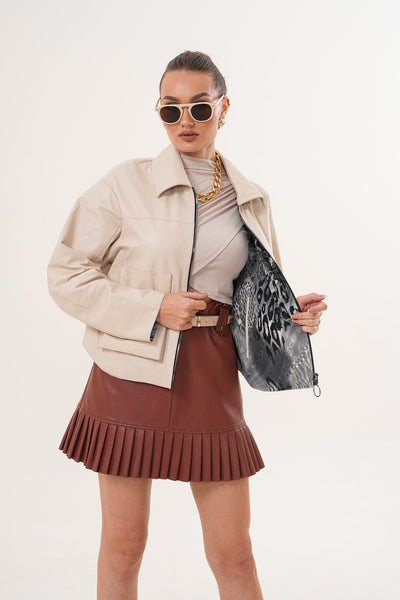 The Elvoria Reversible Beige Leather Jacket