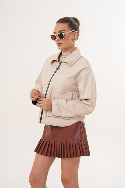 The Elvoria Reversible Beige Leather Jacket