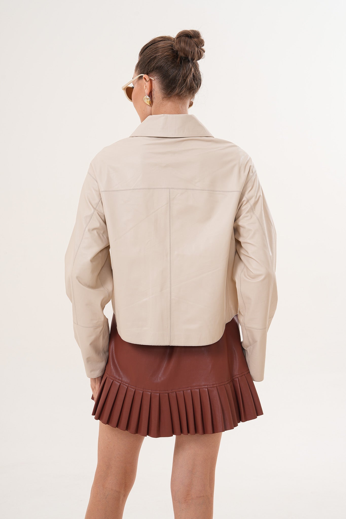 The Elvoria Reversible Beige Leather Jacket