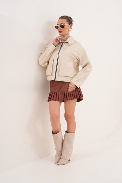 The Elvoria Reversible Beige Leather Jacket