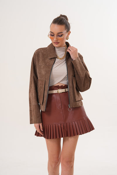 Elvoria Reversible Taupe / Suede Brown Leather Women Jacket