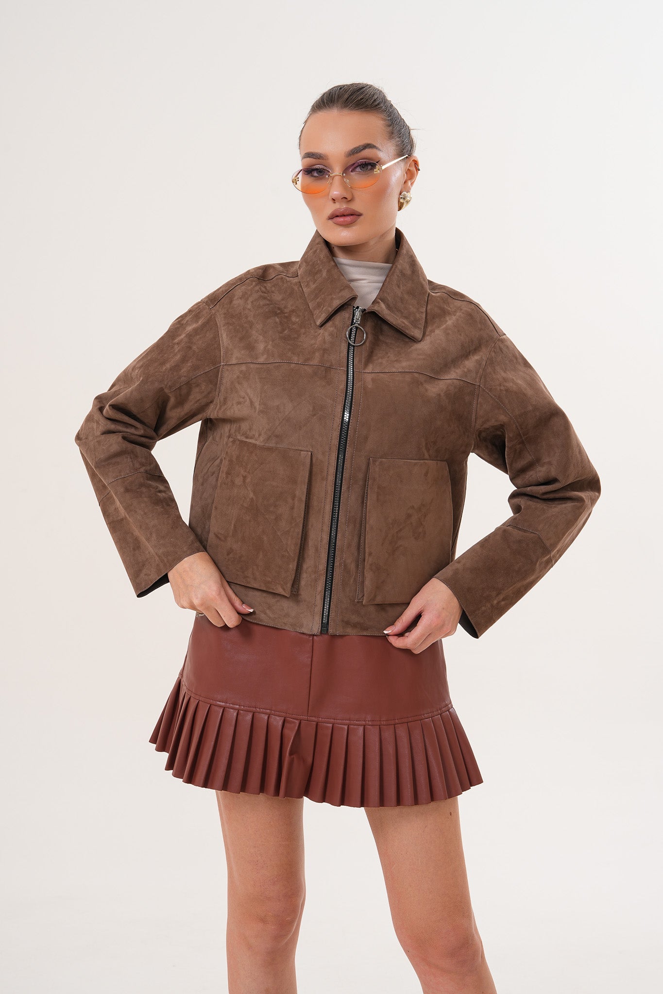 Elvoria Reversible Taupe / Suede Brown Leather Women Jacket