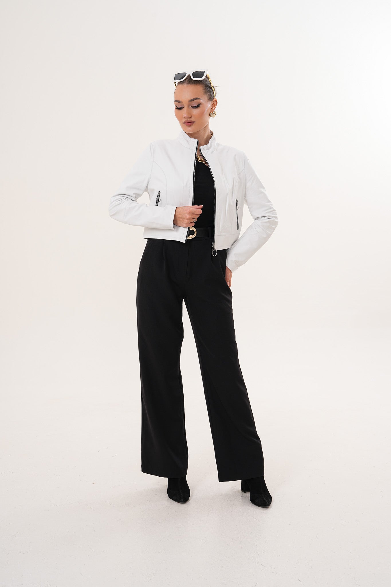 The Elvaris Reversible White Leather Women Jacket