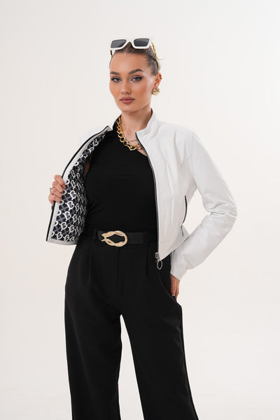 The Elvaris Reversible White Leather Women Jacket