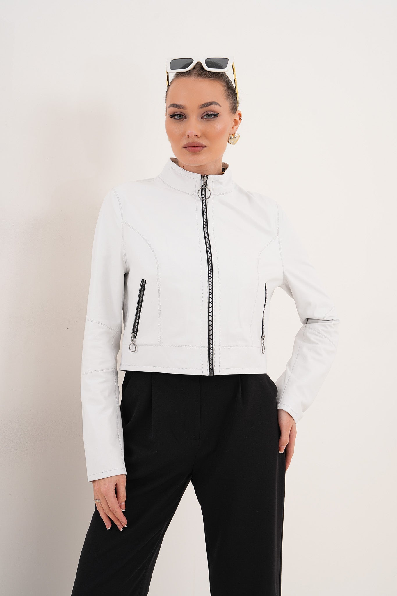 The Elvaris Reversible White Leather Women Jacket