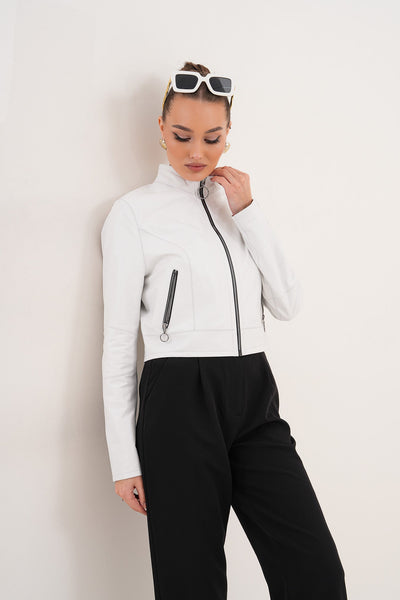 The Elvaris Reversible White Leather Women Jacket