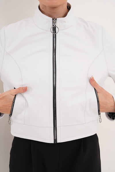 The Elvaris Reversible White Leather Women Jacket