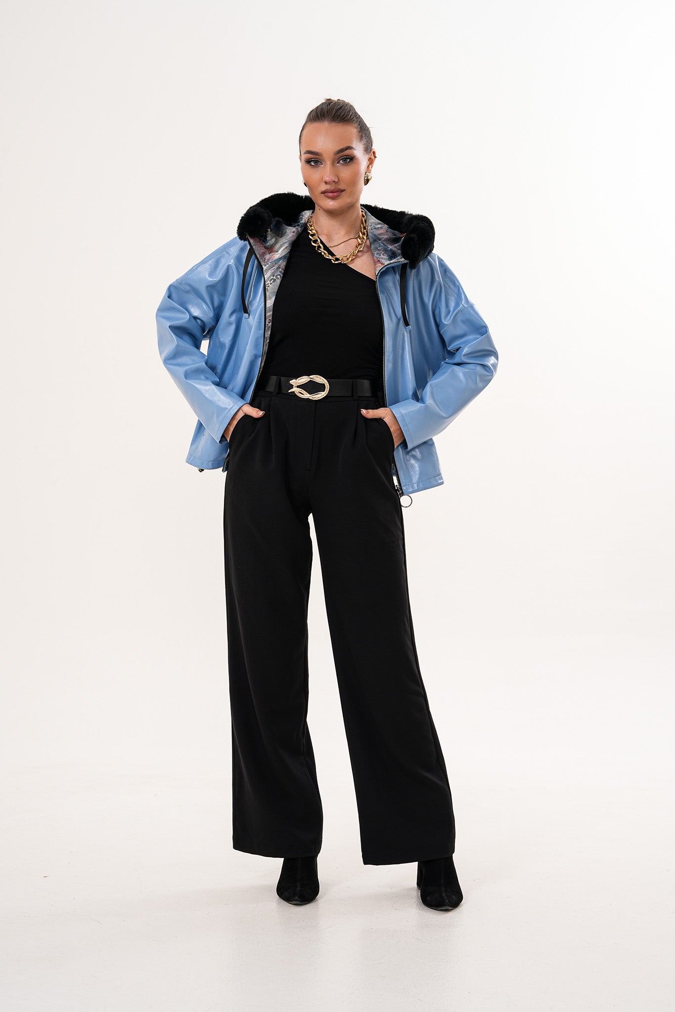 The Velora Sky Blue Reversible Lambskin Women Leather Jacket