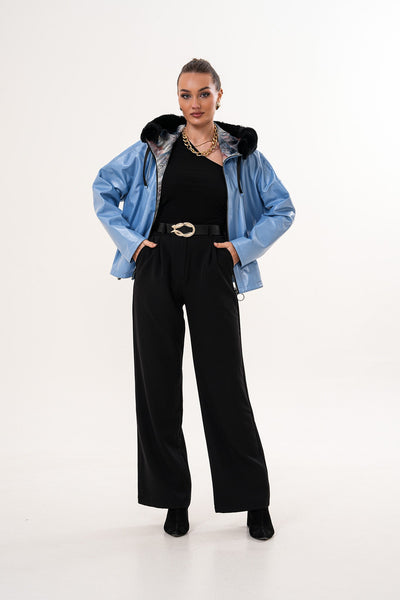 The Velora Sky Blue Reversible Lambskin Women Leather Jacket