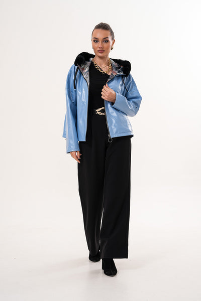 The Velora Sky Blue Reversible Lambskin Women Leather Jacket