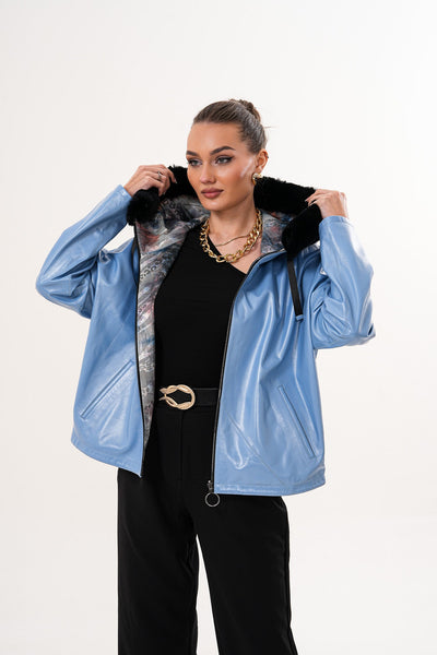 The Velora Sky Blue Reversible Lambskin Women Leather Jacket