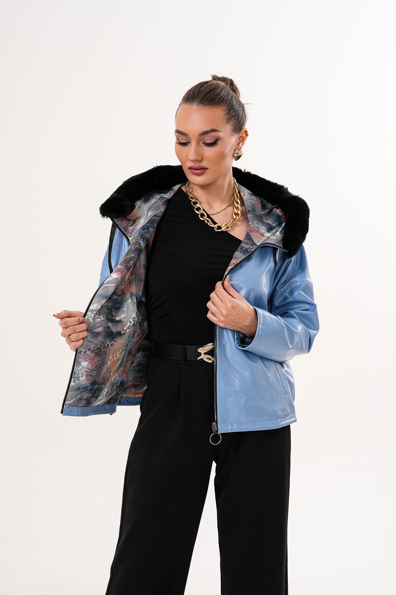 The Velora Sky Blue Reversible Lambskin Women Leather Jacket