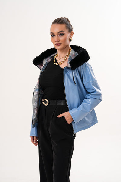 The Velora Sky Blue Reversible Lambskin Women Leather Jacket