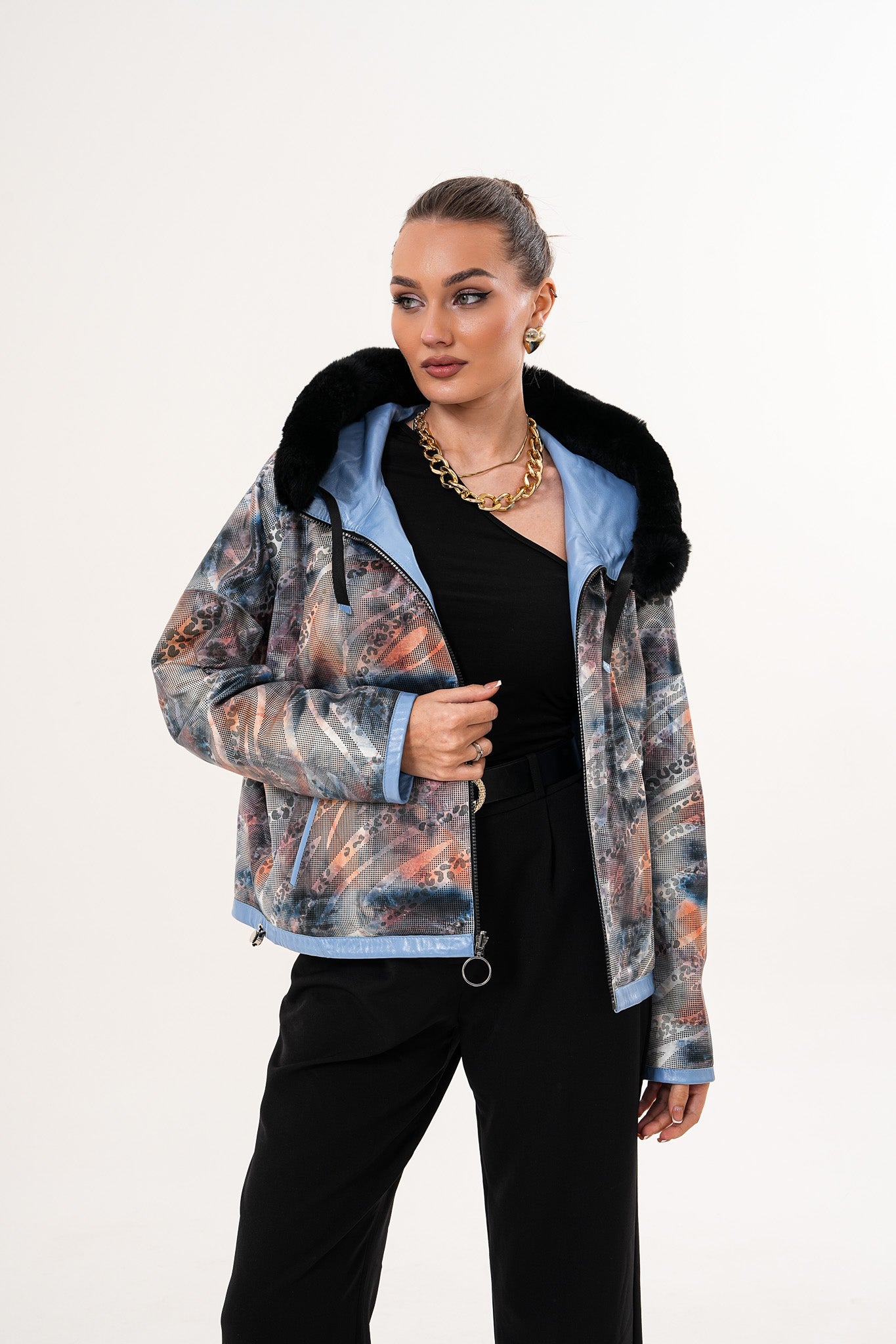 The Velora Sky Blue Reversible Lambskin Women Leather Jacket