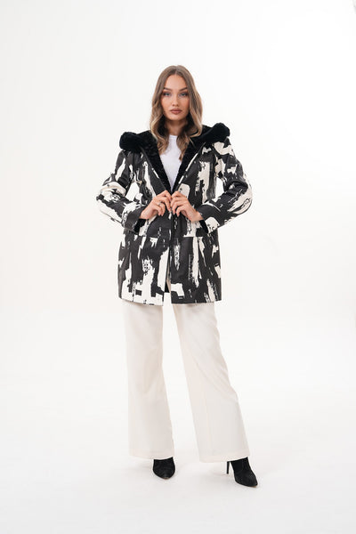 The Prisma Black & White Leather Women Jacket