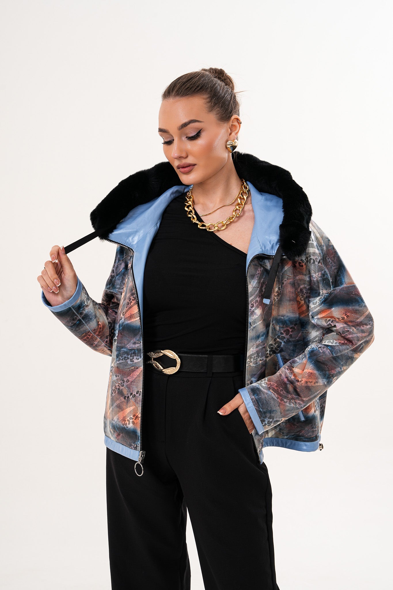The Velora Sky Blue Reversible Lambskin Women Leather Jacket