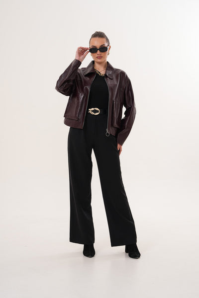 The Elvoria Reversible Burgundy Leather Women Jacket