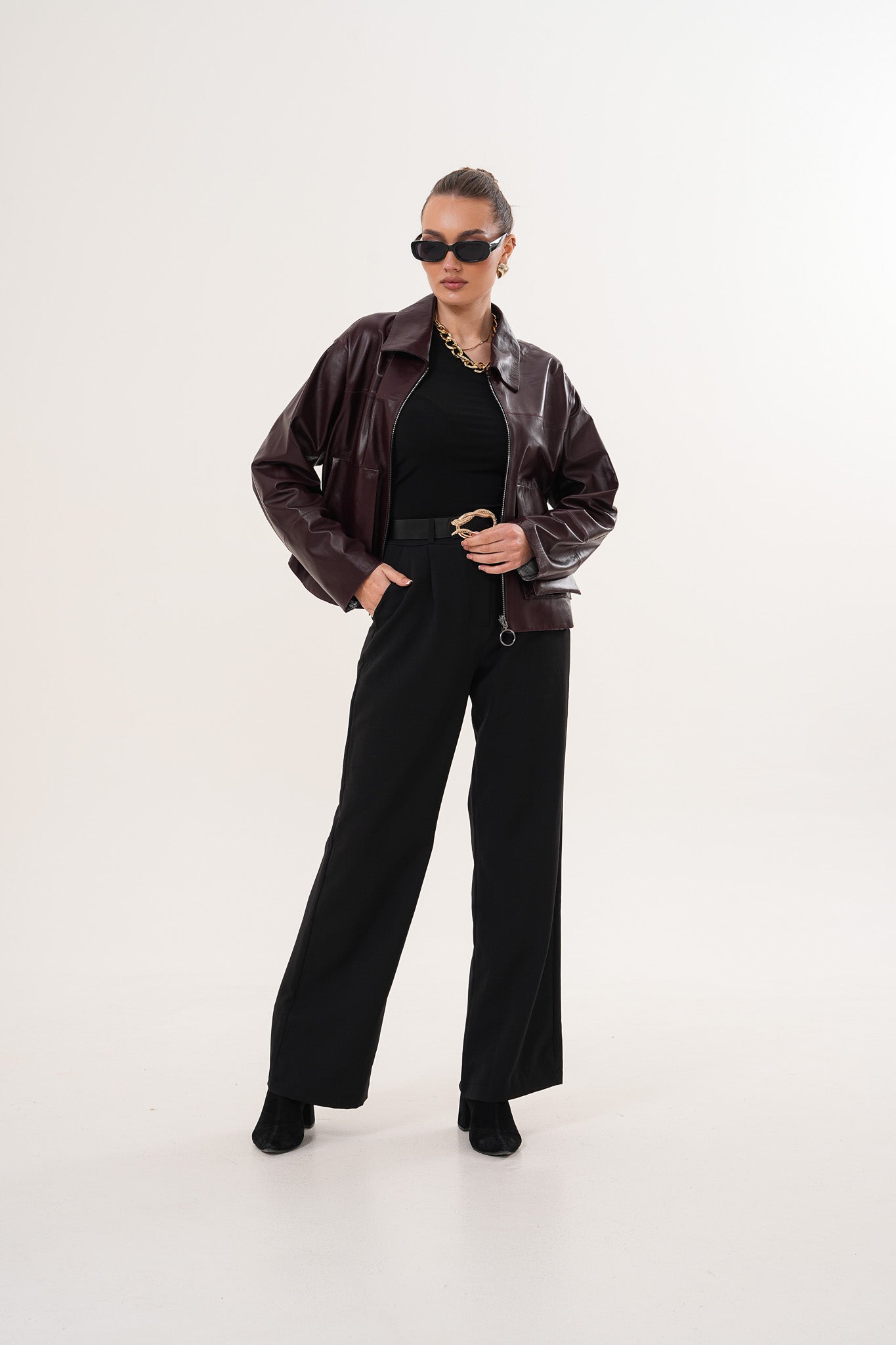 The Elvoria Reversible Burgundy Leather Women Jacket
