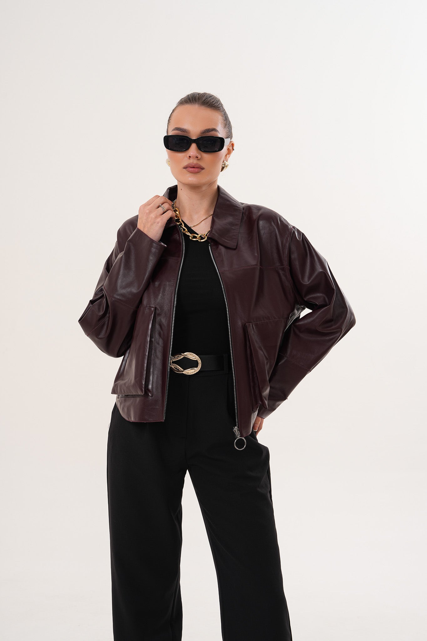 The Elvoria Reversible Burgundy Leather Women Jacket