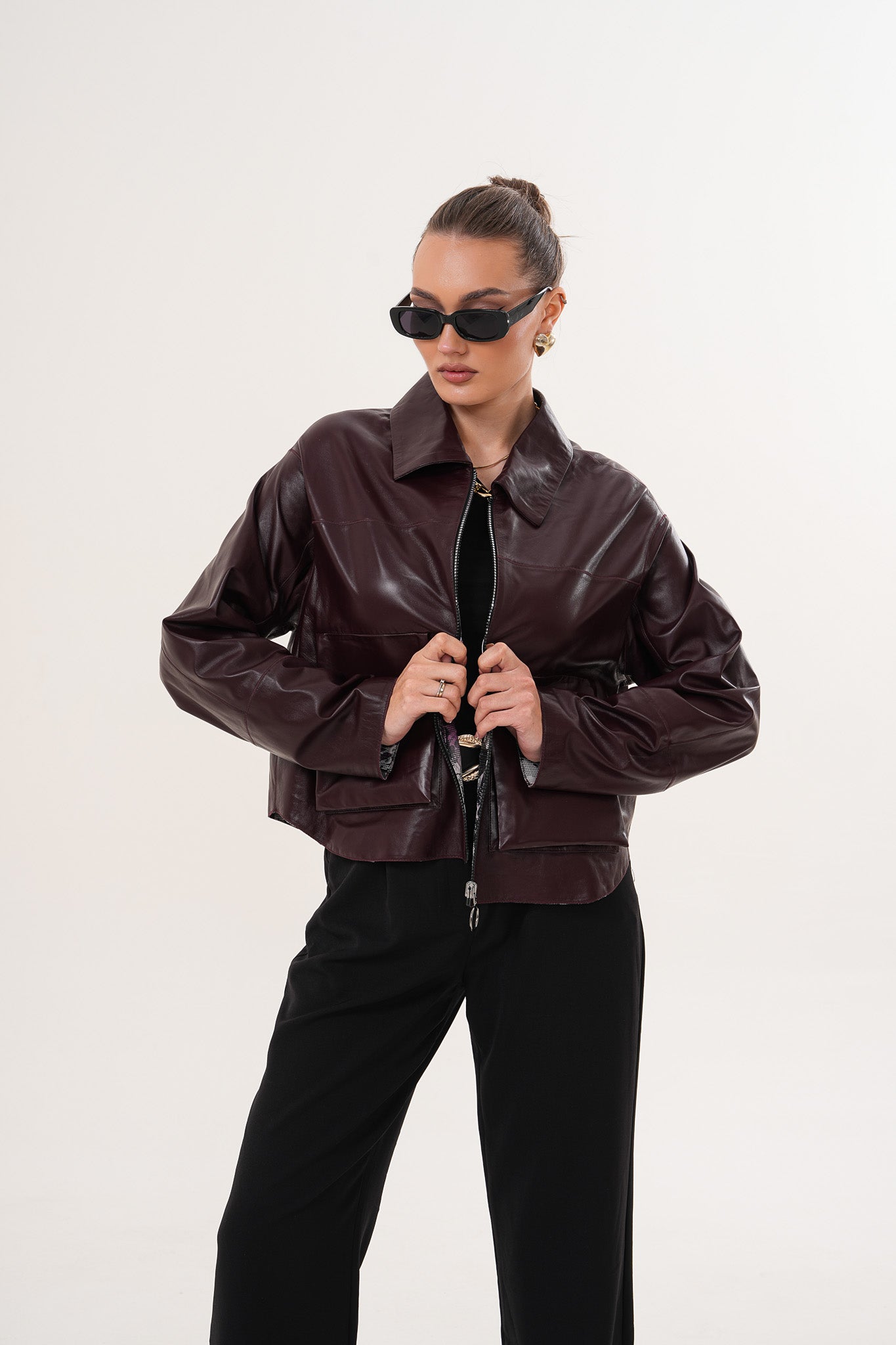 The Elvoria Reversible Burgundy Leather Women Jacket