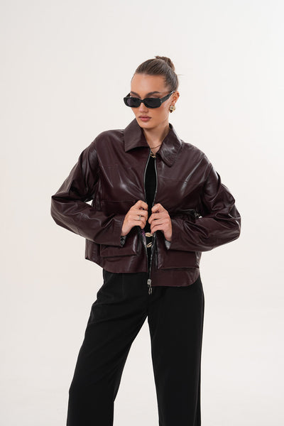 The Elvoria Reversible Burgundy Leather Women Jacket