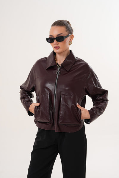The Elvoria Reversible Burgundy Leather Women Jacket