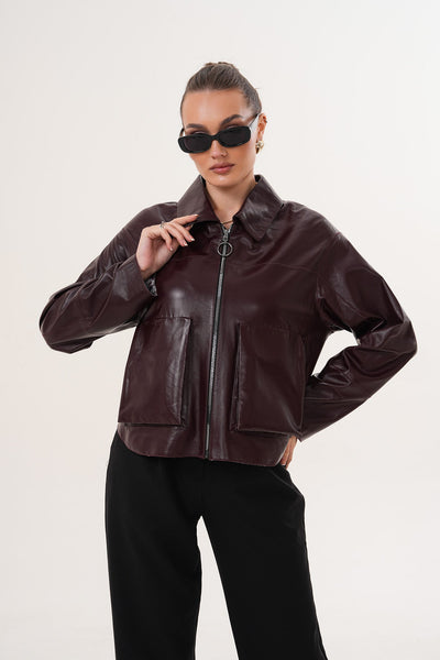 The Elvoria Reversible Burgundy Leather Women Jacket