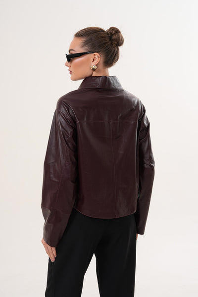 The Elvoria Reversible Burgundy Leather Women Jacket