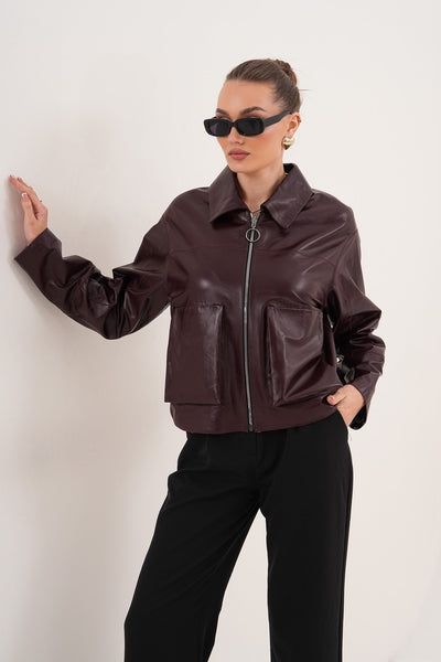 The Elvoria Reversible Burgundy Leather Women Jacket