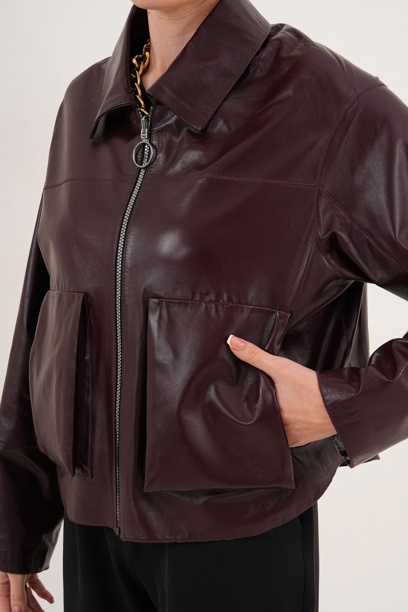 The Elvoria Reversible Burgundy Leather Women Jacket