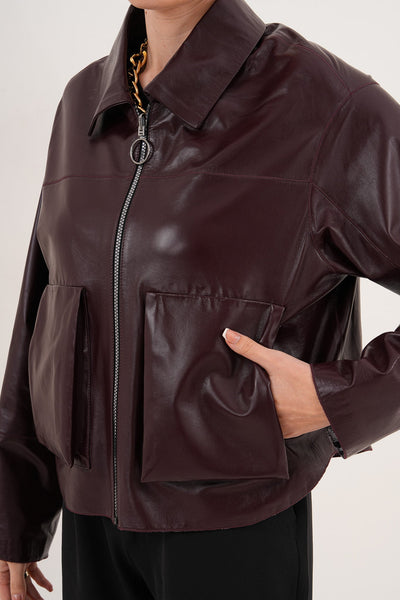 The Elvoria Reversible Burgundy Leather Women Jacket
