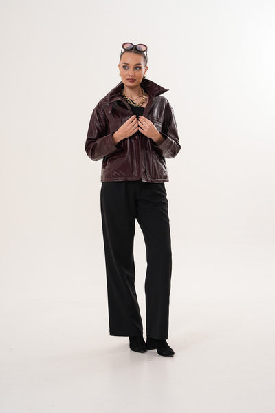 The Ravelyn Burgundy Leather Women Jacket