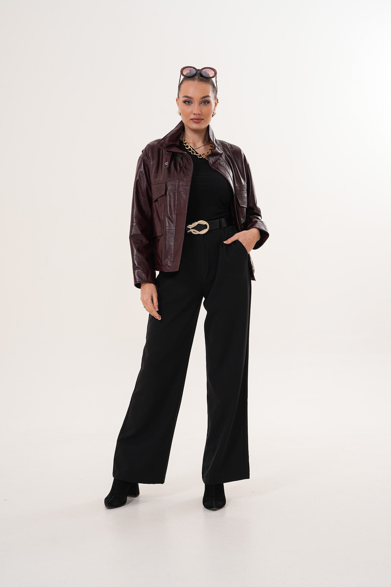 The Ravelyn Burgundy Leather Women Jacket