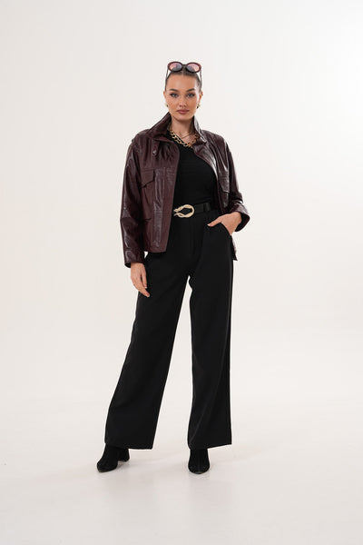 The Ravelyn Burgundy Leather Women Jacket