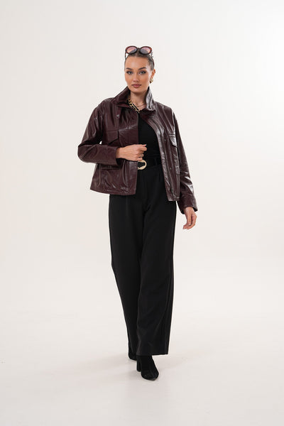The Ravelyn Burgundy Leather Women Jacket