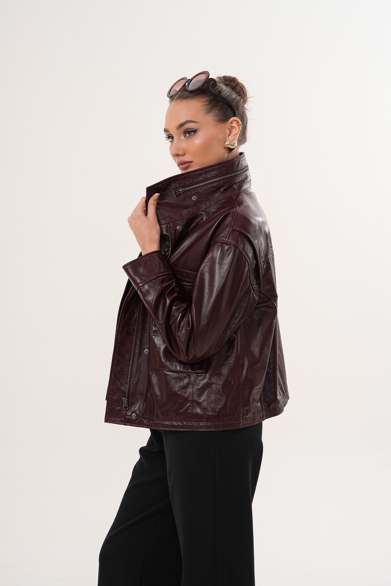 The Ravelyn Burgundy Leather Women Jacket