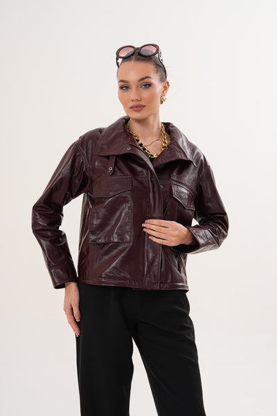 The Ravelyn Burgundy Leather Women Jacket