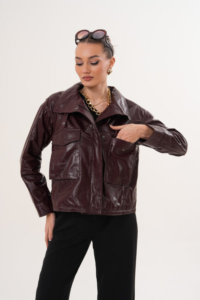 The Ravelyn Burgundy Leather Women Jacket