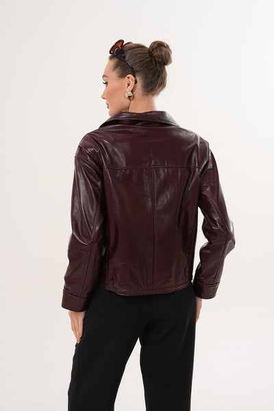 The Ravelyn Burgundy Leather Women Jacket