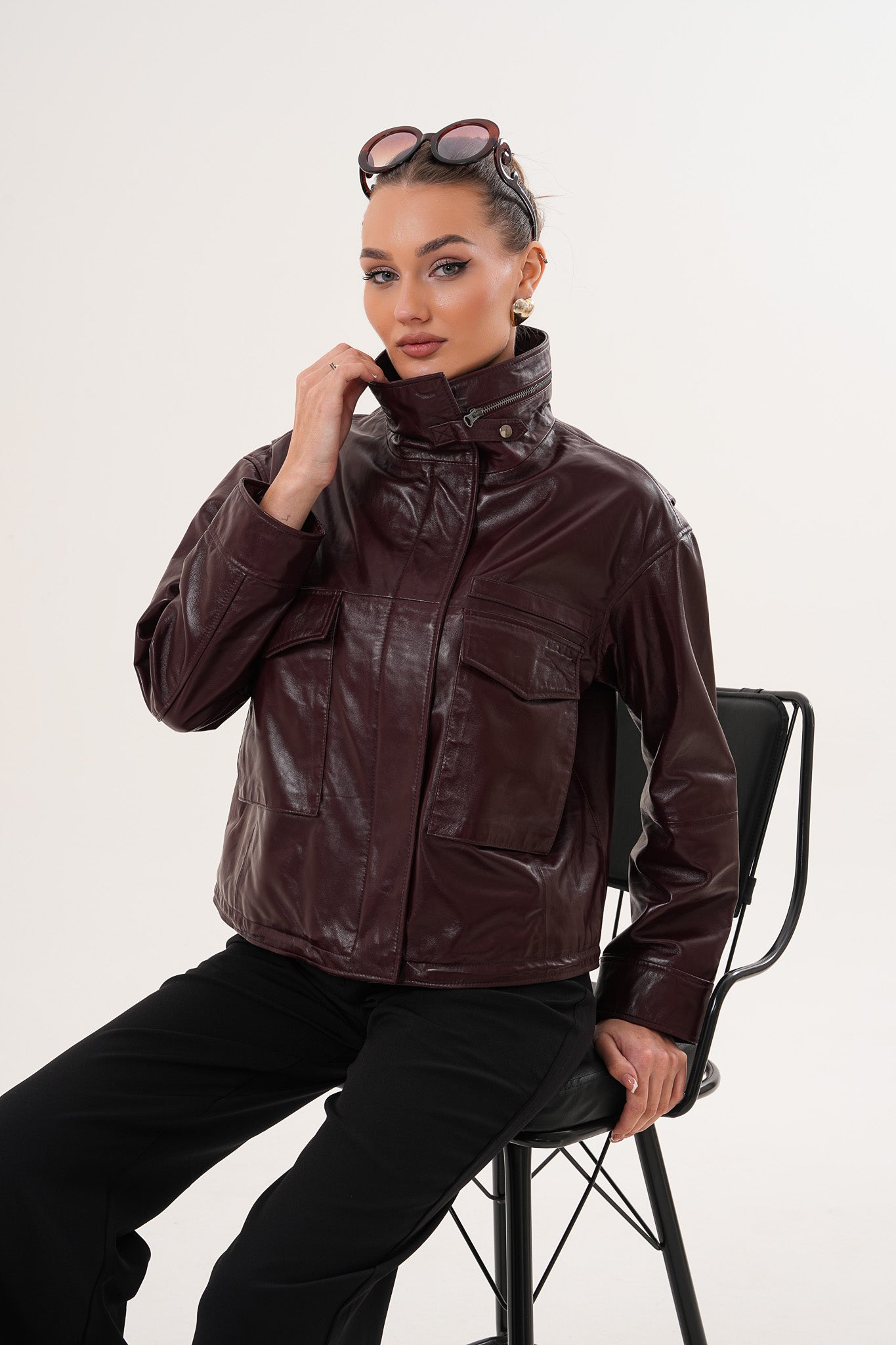 The Ravelyn Burgundy Leather Women Jacket